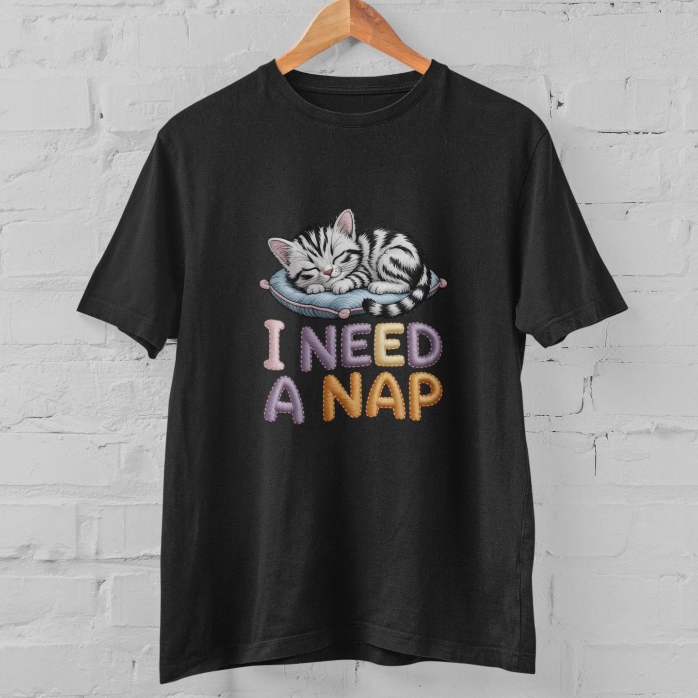 I Need A Nap Cat Shirt Cute Sleeping Kitten Funny Cat Lover Tee 100% Cotton XXXL