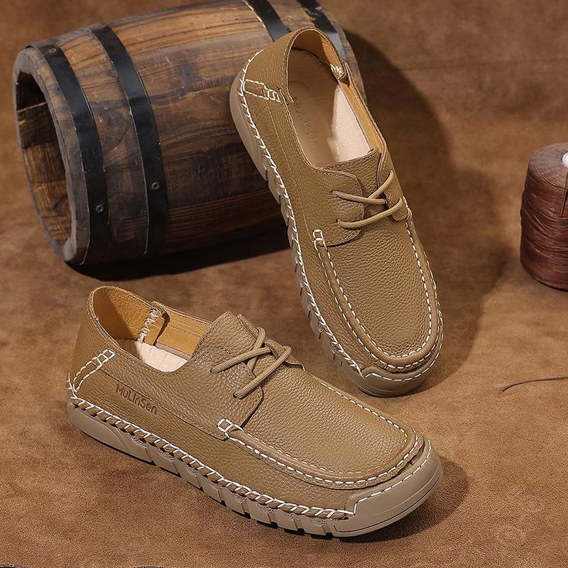 New Lightweight Top Layer Cowhide Casual Round Toe Flat Heel Men's Bean Shoes