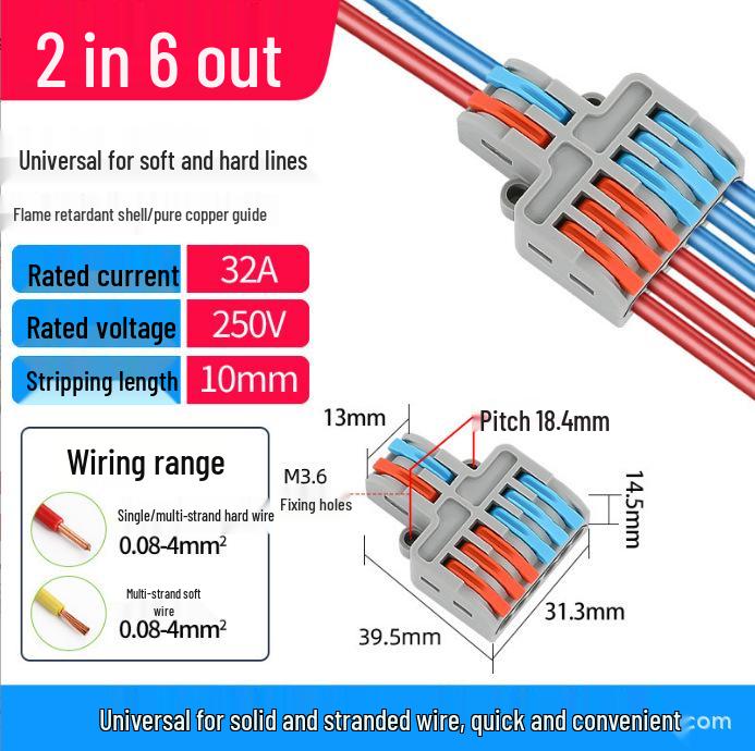 Quick Terminal PCT-222 Lighting Fixture Push-in Connector for Soft & Hard Wire, Two-in Two-out