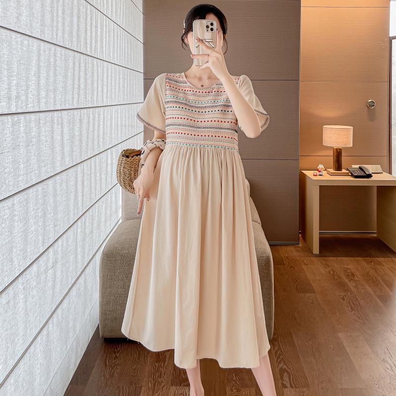 2026 Summer Embroidered Short Sleeve Maternity Dress XL