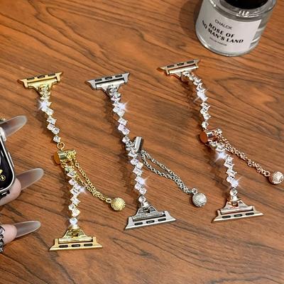 Luxusní řemínek pro Apple Watch řady 9/8/7/6/5/4/3/2/1/se Křišťálový náramek na hodinky Pandent pro Iwatch ultra 38 40 41 44 45 49mm Příslušenství k hodinkám