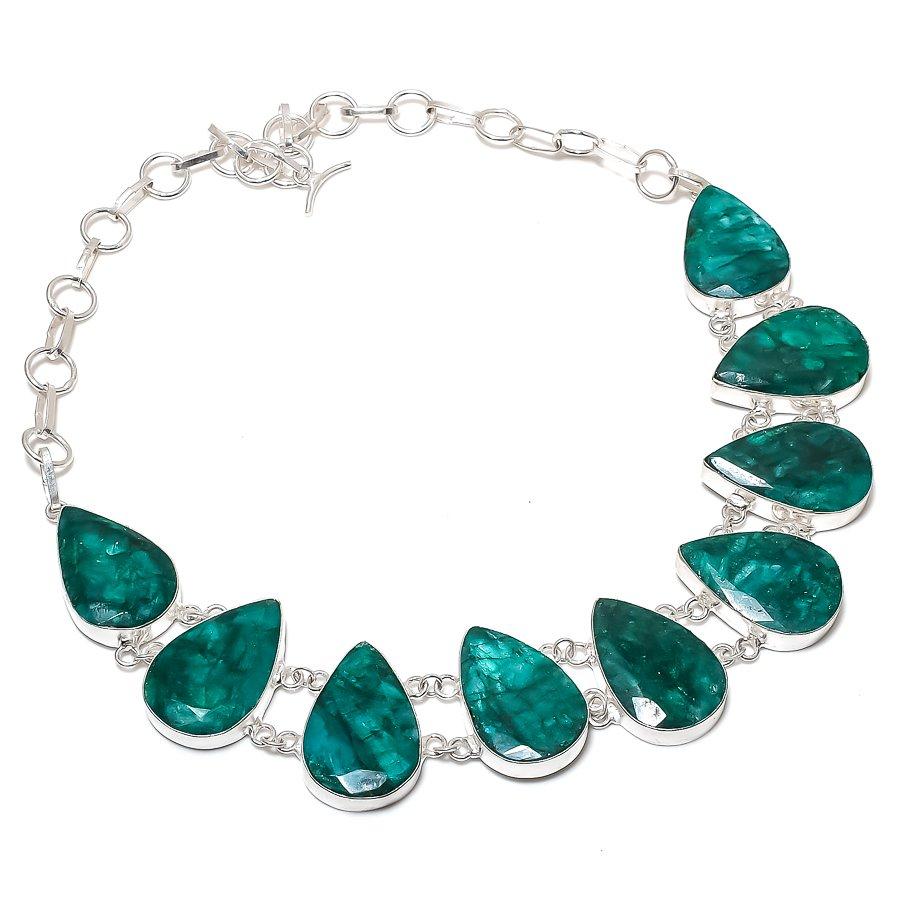Emerald (Simulated) Gemstone 925 Sterling Silver Jewelry Necklace 18" m2l43