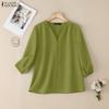 Women Casual V-Neck Loose 3/4 Sleeve Blouse