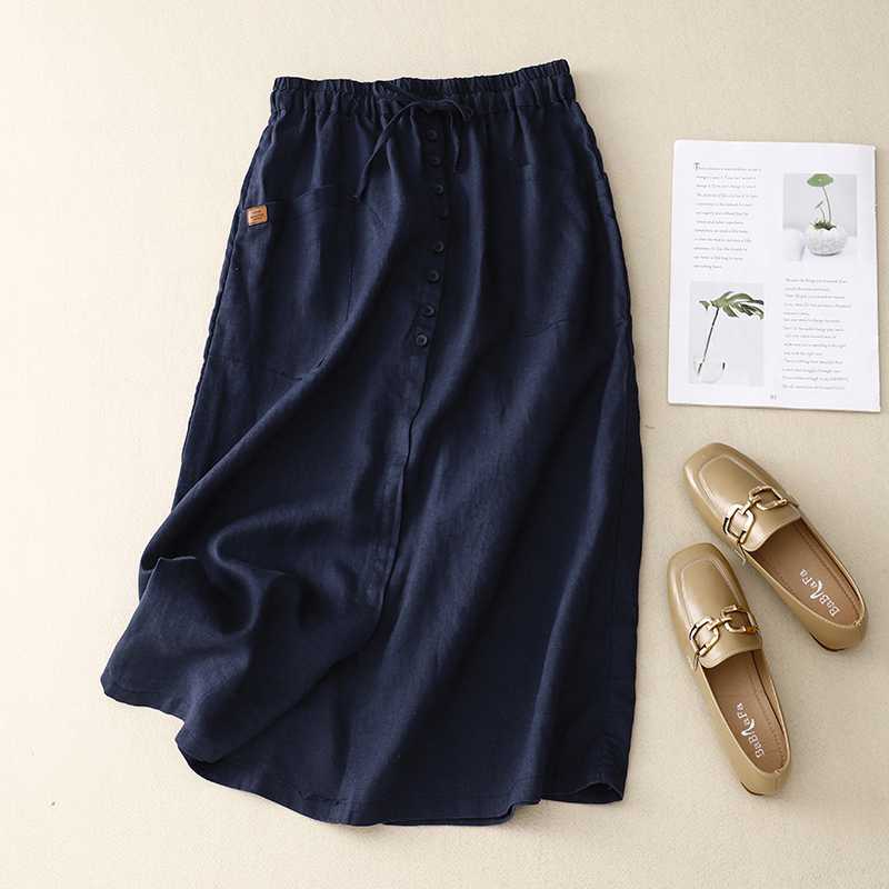 Spring Half Version Slimming Artistic Cotton Linen Half Mid Long High-end Versatile Half for Women Skirts