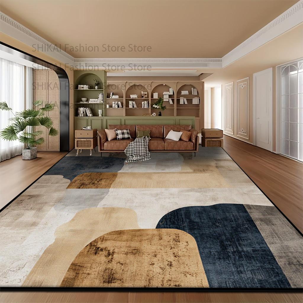 Alfombra Beige Wabi-Sabi Fácil de Limpiar para Sala de Estar Decoración del Hogar Antideslizante Suave Alfombra Abstracta Plegable Terciopelo Corto Alfombrilla para Mesas de Café