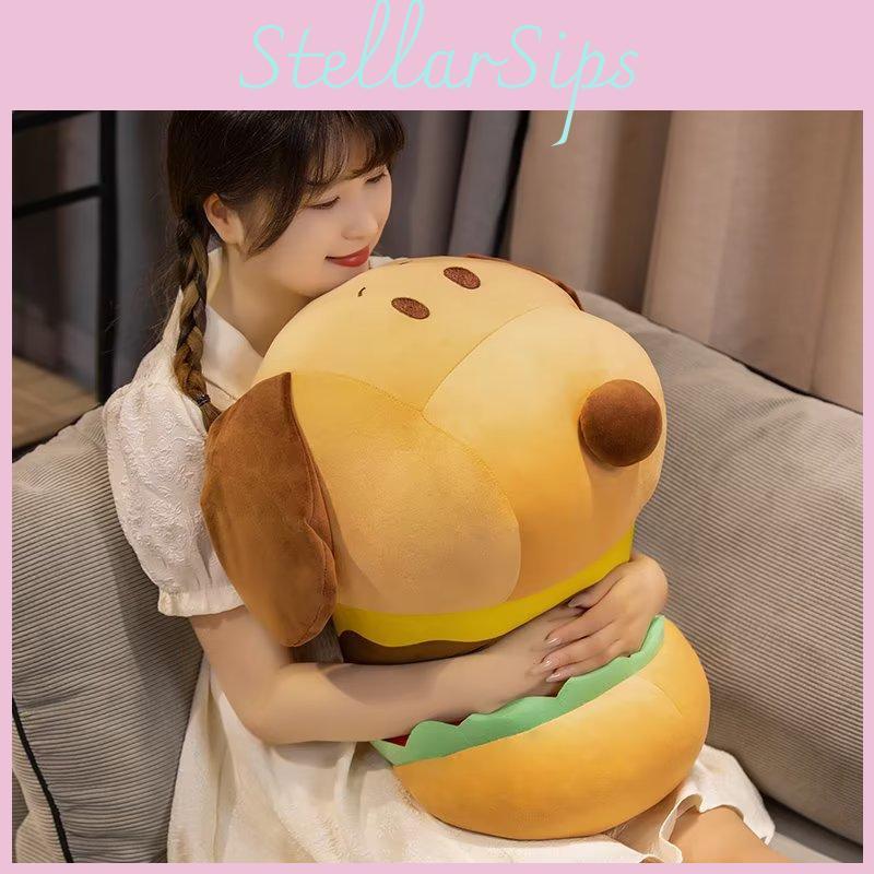 Hamburger Dog Plush Toy Cartoon Stuffed Animal Doll Bedroom Gift Decoration