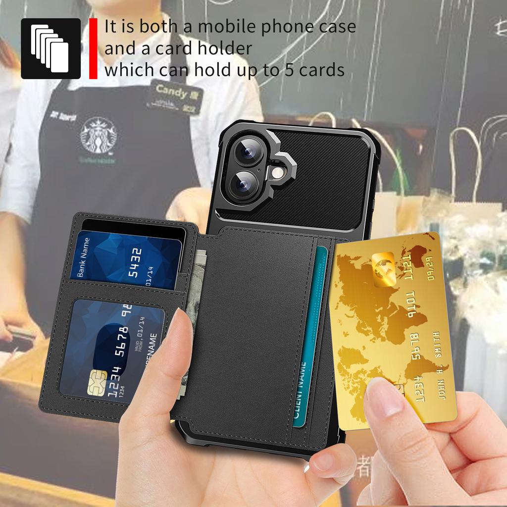 For iPhone 17 Case with Card Holder PU Leather + TPU Phone Back Cover
