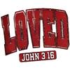 Women's Short-Sleeve T-Shirt with Retro Distressed Red "LOVED" Letter and "JOHN 3:16" Slogan Print