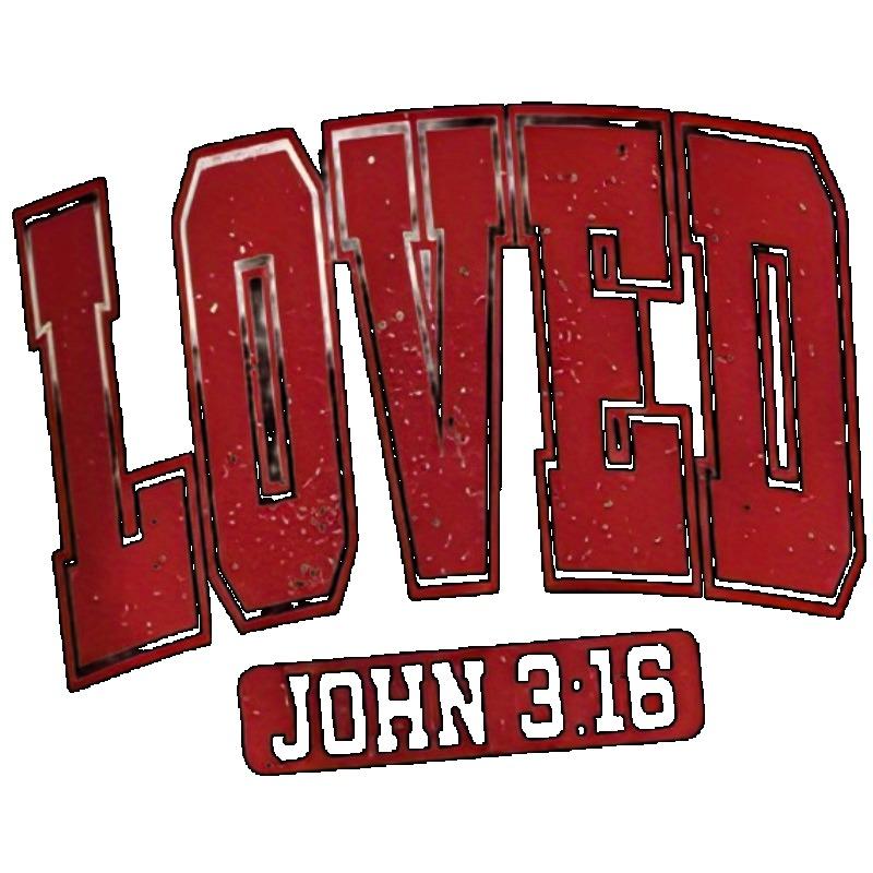 Women's Short-Sleeve T-Shirt with Retro Distressed Red "LOVED" Letter and "JOHN 3:16" Slogan Print