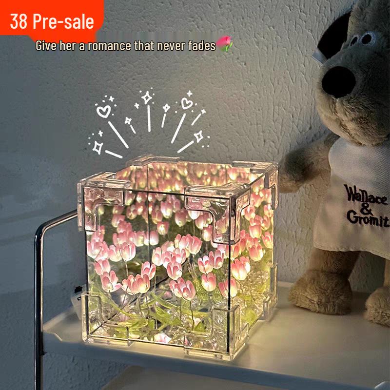 Tulip Night Light: Handmade 3D Magic Cube Atmosphere Lamp Gift
