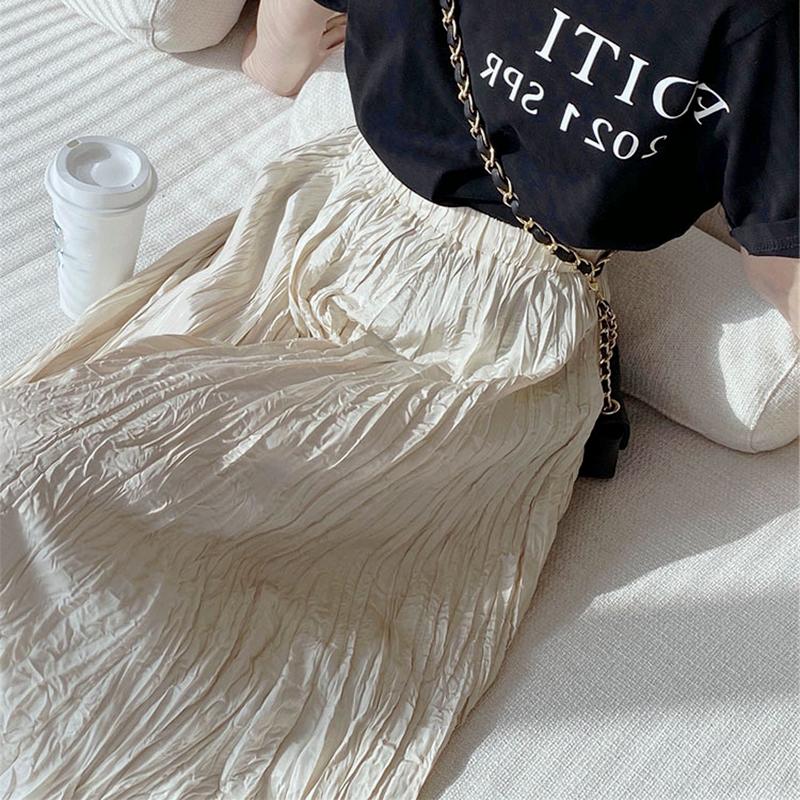 Long Skirts Plus Size Pleated Midi Skirt Summer Lady Elastic Waist Elegant Casual Skirts Women Autumn Temperament Clothing