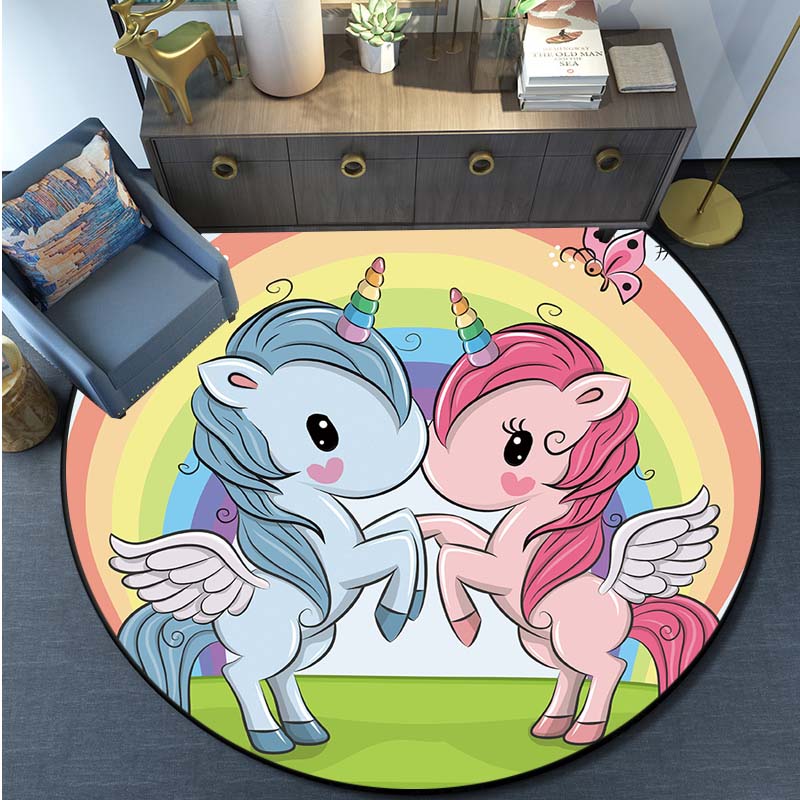 Mermaid Unicorn Print Rug Cartoon Round Rug Kitchen Bedroom Rug Kids Room Play Mat Kids Play Mat Home Decor