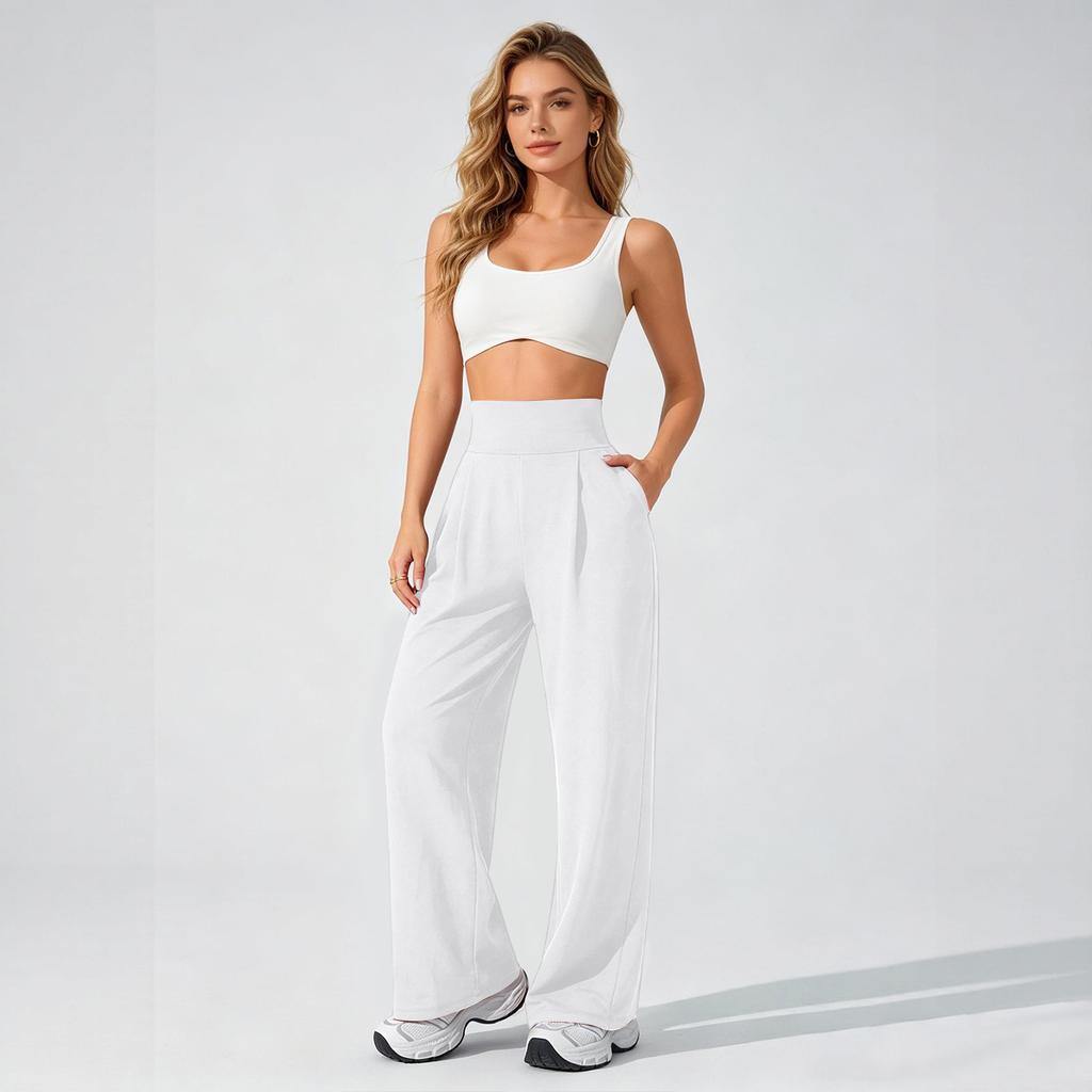 Hohe Taille Weites Bein Yogahosen für Damen Lockerer Schnitt Elastischer Bund Entspannte Lounge Trainingshosen mit Taschen