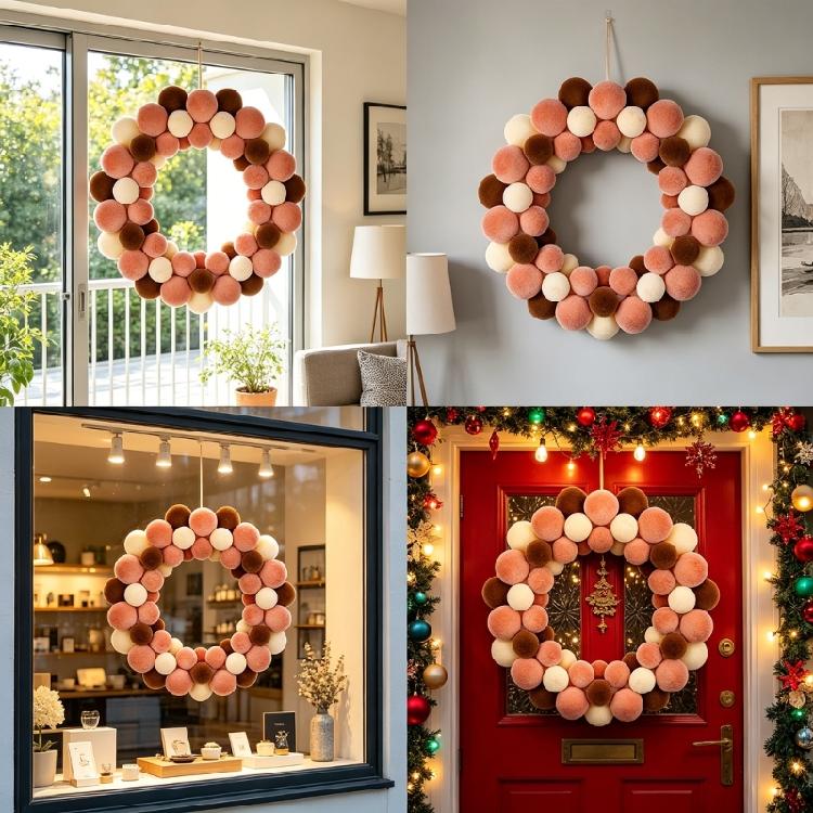Colored Ball Wreath Door Hanging Decoration Handmade Christmas Wreath For Front Door Wall Or Window Display Home Decoration