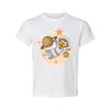 Space Cat Astronaut Floating Among Planets And Stars On Colorful Graphic Tee For
