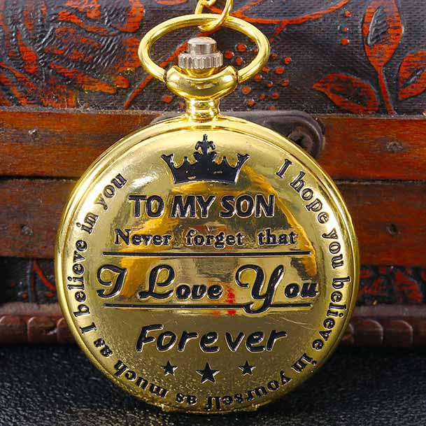 Gold-tone Vintage Pocket Watch & Necklace with "TO MY SON" Engraving - Ideal Father's Day Gift
