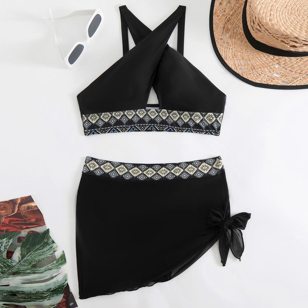 Damen Split Fashion Sexy Bikini Print mit Brustpolster ohne Stahlhalterung Badeanzug