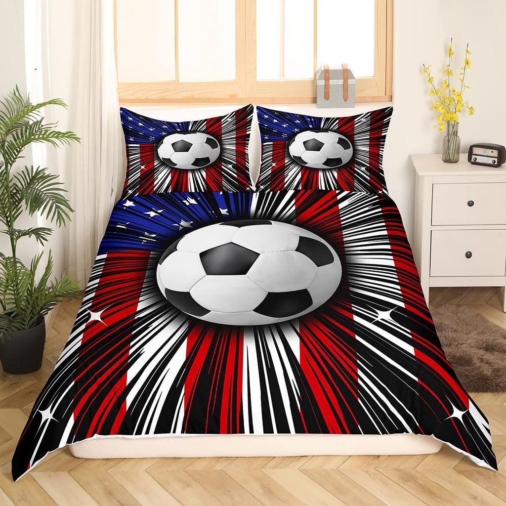 Football Duvet Cover Set Hand Drawn Sketch Soccer Flag Network Team Sports Bedding Set For Boys Teens Men Twin Comforter Cover