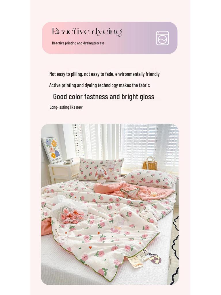 Letní prošívaná přikrývka z dvojité gázy - Bavlněná třída A, praná, pro koleje a klimatizované místnosti