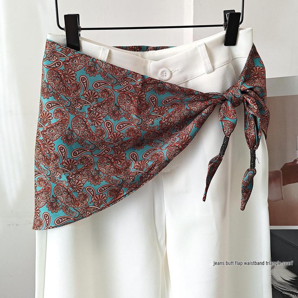 Koreańska damska warstwowa trójkątna jedwabna chusta - modny dodatek do talii na rok 2025 do dżinsów