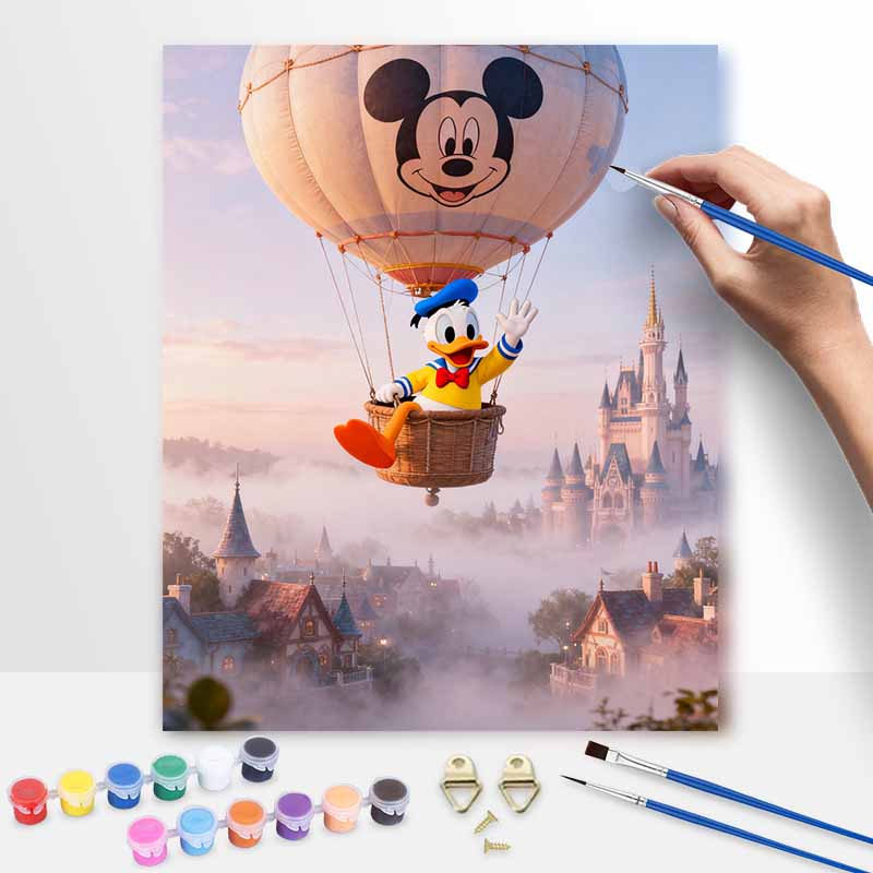 Disney Digital Oil Painting Art Kit Donald Duck Hot Air Balloon Castle Handmade Coloring Painting Home Decor