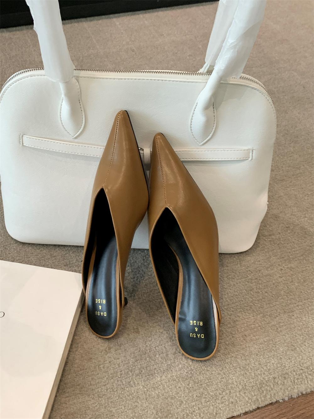 

Fashion 2025 Spring New Brand Women Slipper Pointed Toe Slip On Ladies Mules Thin Low Heel Outdoor Dress Sandal Shoes 35