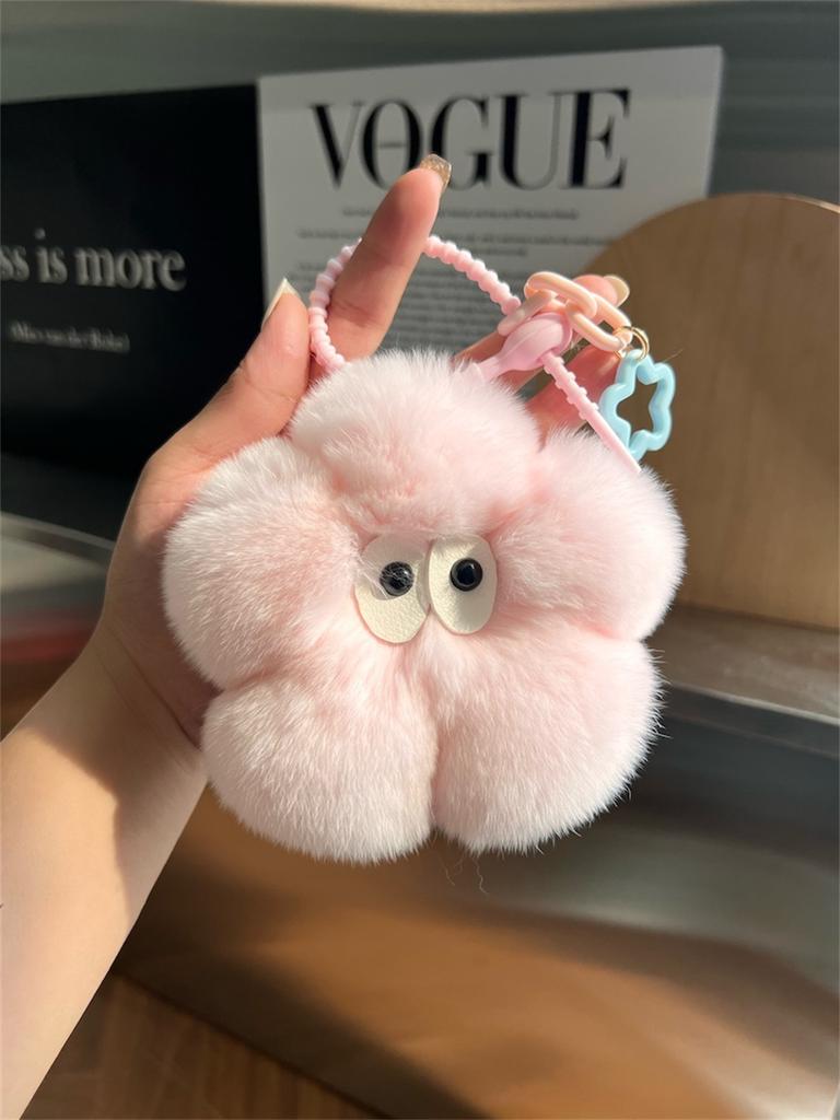 Cute Rabbit Fur Sunflower Pendant Keychain Real Fur Rabbit Doll Charm Toys Ornament Keyring Jewelry Pompom Pendant Gift Handbag