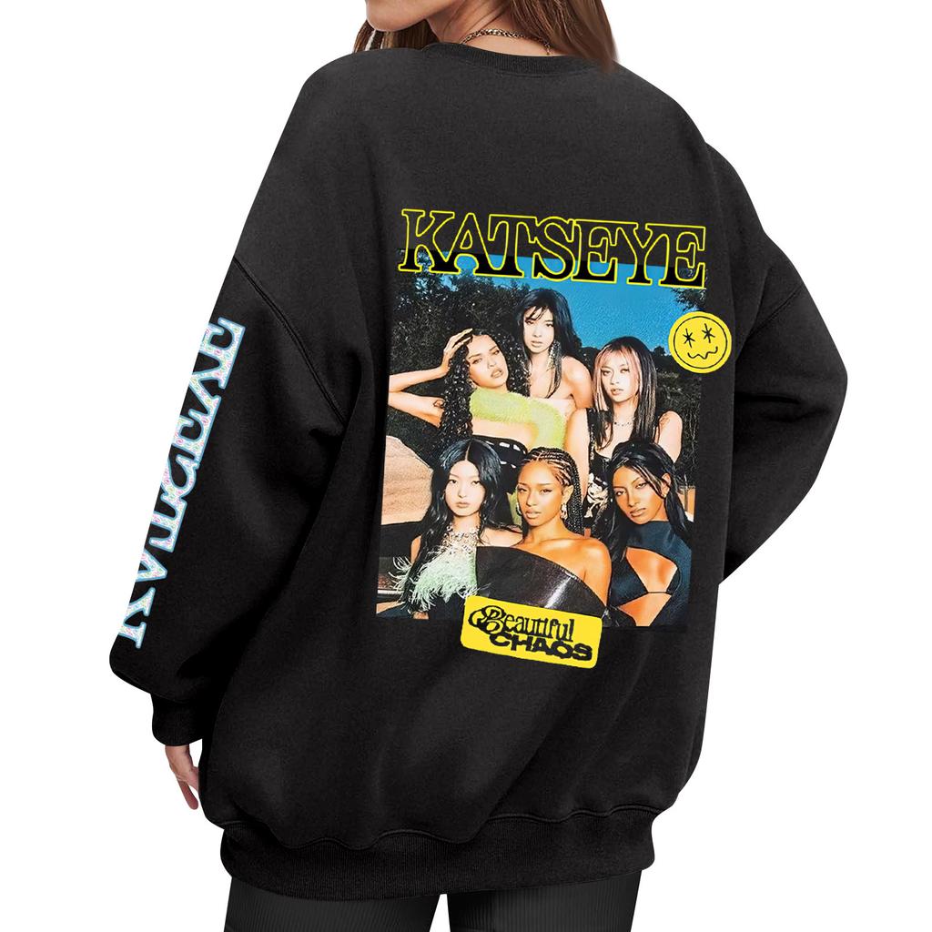 Women's Fashion Long Sleeve Print Round Neck Loose Pullover Sweater Top