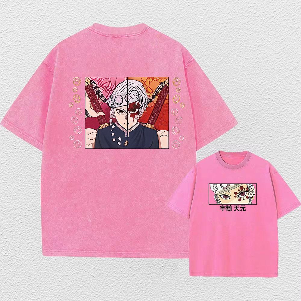 Unisex Anime Acid Washed Tshirts 100% Cotton Retro Harajuku Style Printed Wash Tshirts Oversize Sports And Leisure Hip Hop