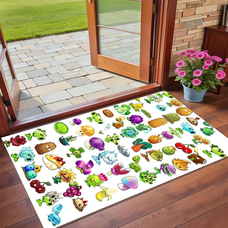 Anti‑Slip Crystal Velvet Floor Rug, Plants vs. Zombies Design Carpet for Indoor Living Bedroom Home Decoration
