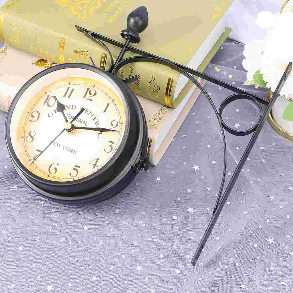 Clock Wall Retro Double Decor Sided Hanging Clocks Vintage Iron Home Outdoor Round Station Large Rustic Garden