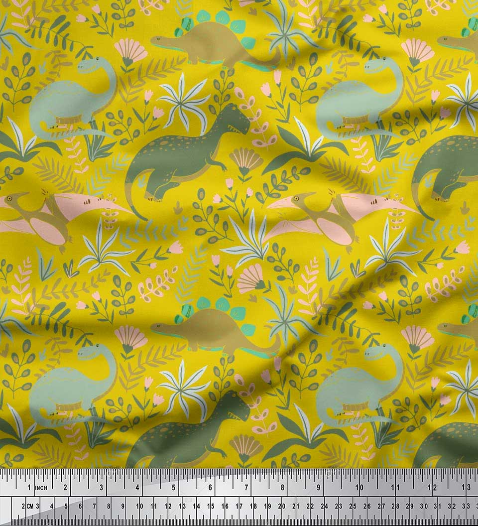 

Японська креп-атласна тканина Soimoi, листя, квіти та динозаври, джунглі, принти на метр 42 дюйма 42 Inch Wide - Poly Crepe жовтий