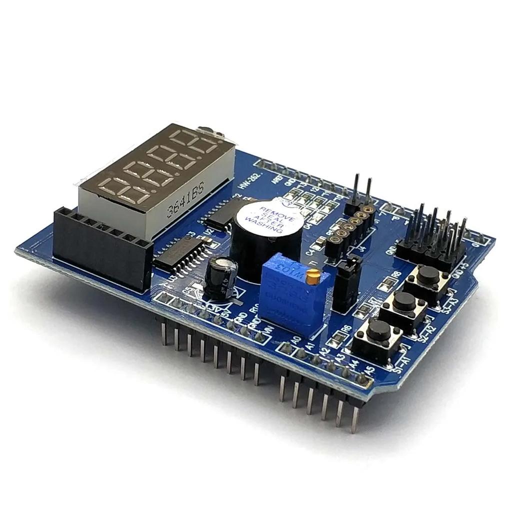 Multifunktions-Shield ProtoShield Multifunktionales Erweiterungsboard Sensor-Shield-Modul mit vier Digitalanzeigen für Arduino