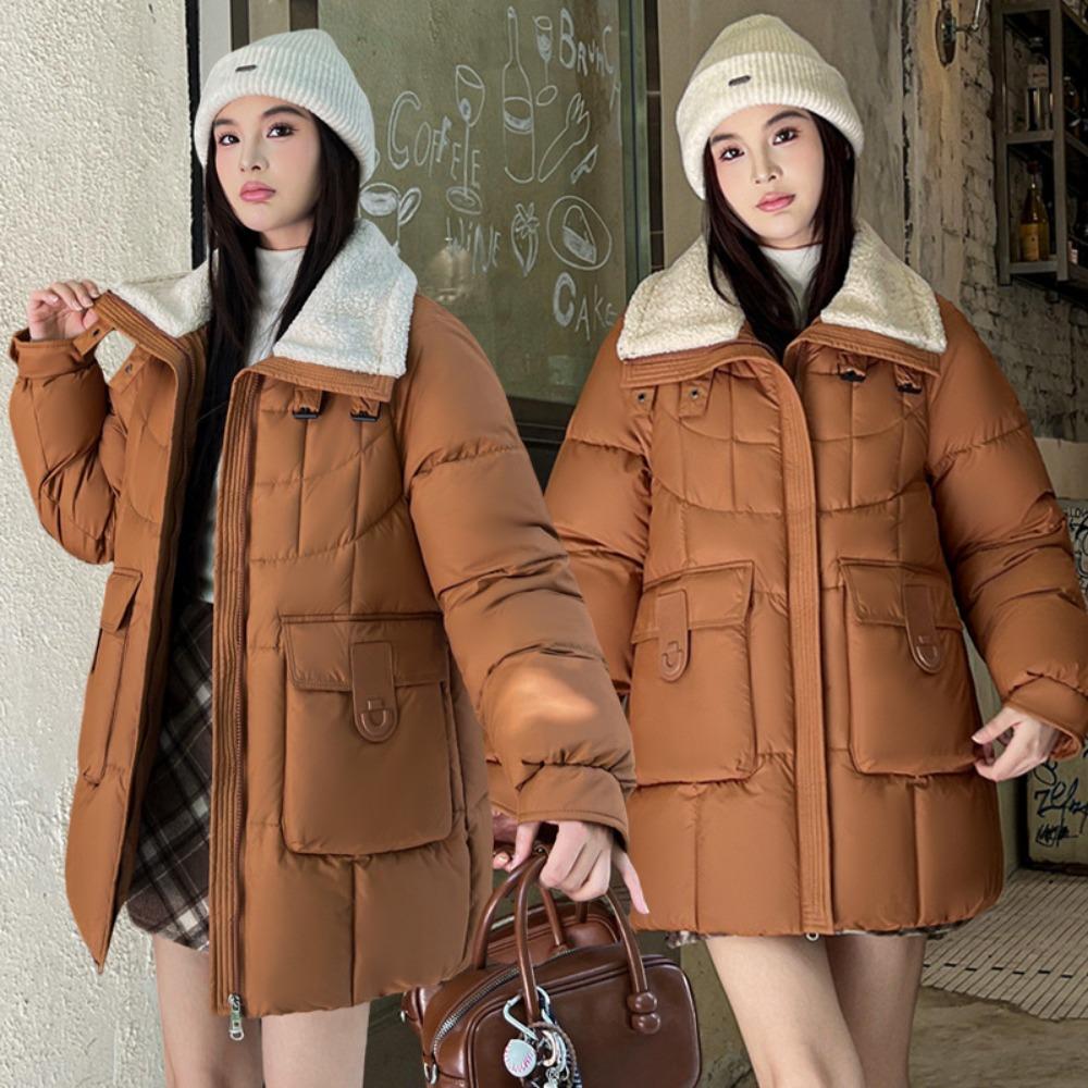 2025 winter new lapel loose medium and long, Korean version of fashion down cotton jacket