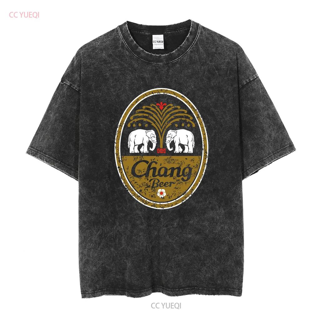 Chang Beer Vintage Logo T Shirt Grey Long or Short Sleeves Vintage Washed Versatile Streetwear Homme Stylish Unisex Casual Soft