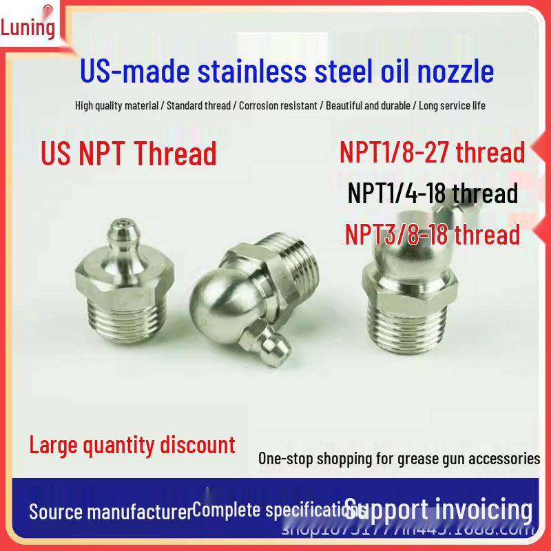 Nipplo di ingrassaggio dritto in acciaio inox NPT e coppa di pressione 1/8, 1/4, 3/8 Gomito