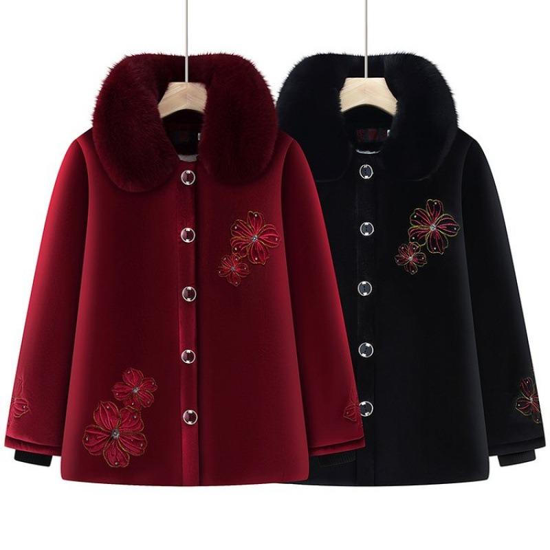 Winter cotton-padded clothes with fur collar old lady cotton-padded clothes piled and thickened old cotton-padded jackets warm women