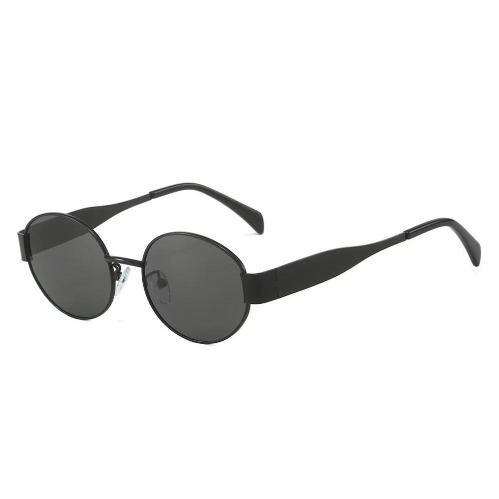 Women's High-End Metal Oval Cat-Eye Sunglasses - Stylish European & American Fashion with Wide Temple