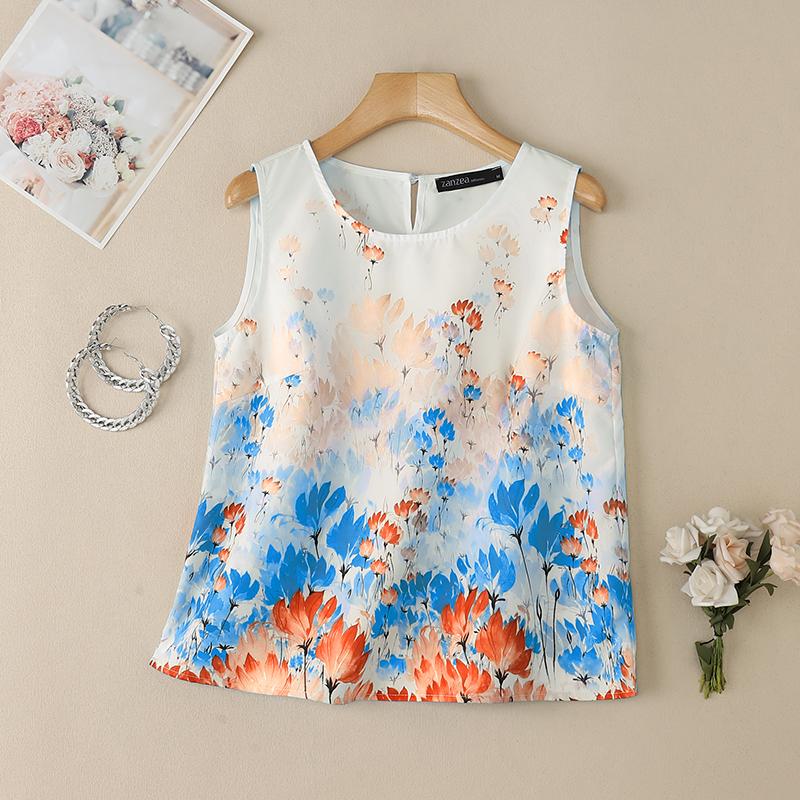 

ZANZEA Женские летние топы-майки без рукавов с круглым вырезом и цветочным принтом 2XL