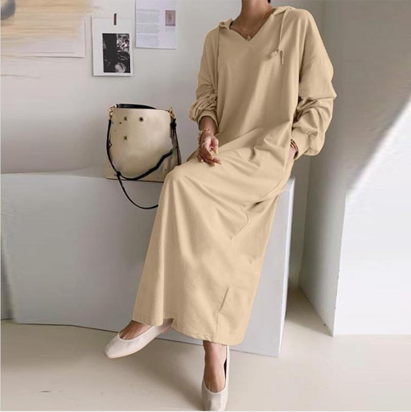 Cotton Long Sleeve Hoodie Dress With Casual Style For Autumn Winter Women