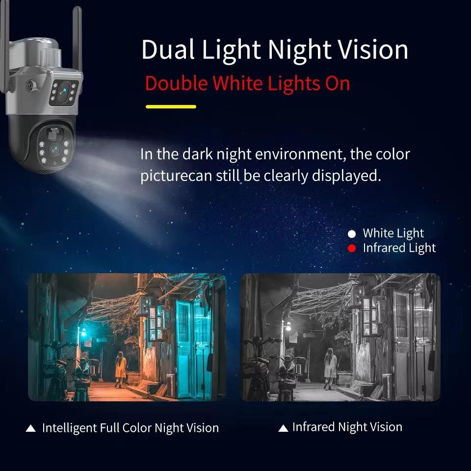 V380 Dual Lens Solar-Powered 4G Wireless Night Vision Security Camera with Low Power Consumption