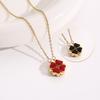 Elegant Gold-Plated Chinese-Style Four-Leaf Clover Necklace with Imitation Hetian Jade Pendant for Women