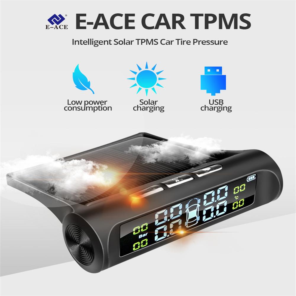 Tire Pressure Monitoring Systems Solar Car Digital Display Wireless Solar Power With Real Time Monitor Pressure Temperature Automotive TPMS