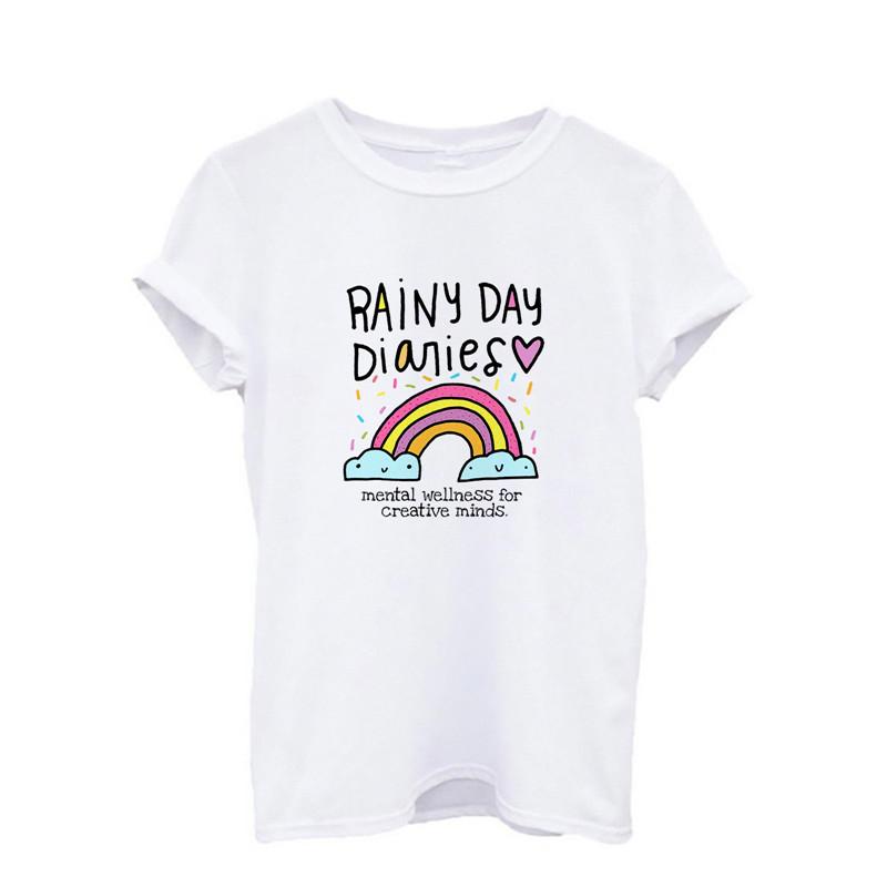 

2025 Summer New Fashion Cartoon Kawaii Rainbow Print Ladies T-Shirt Women Clothes Hipster Graphic Tee S білий