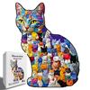 Cat Puzzle Color Kitten Irregular Splicing Toy Unzip Wooden Special-Shaped Puzzle