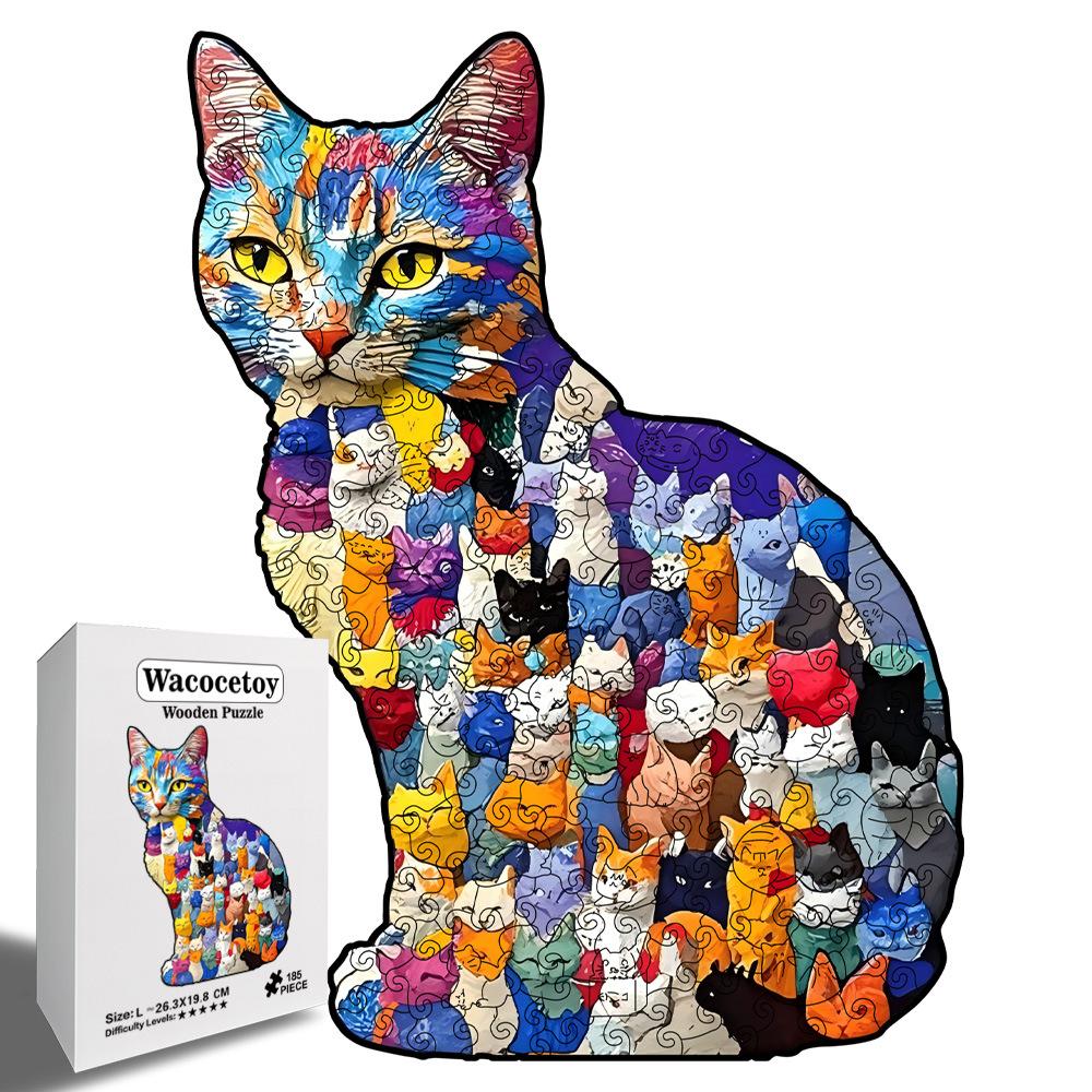 Cat Puzzle Color Kitten Irregular Splicing Toy Unzip Wooden Special-Shaped Puzzle
