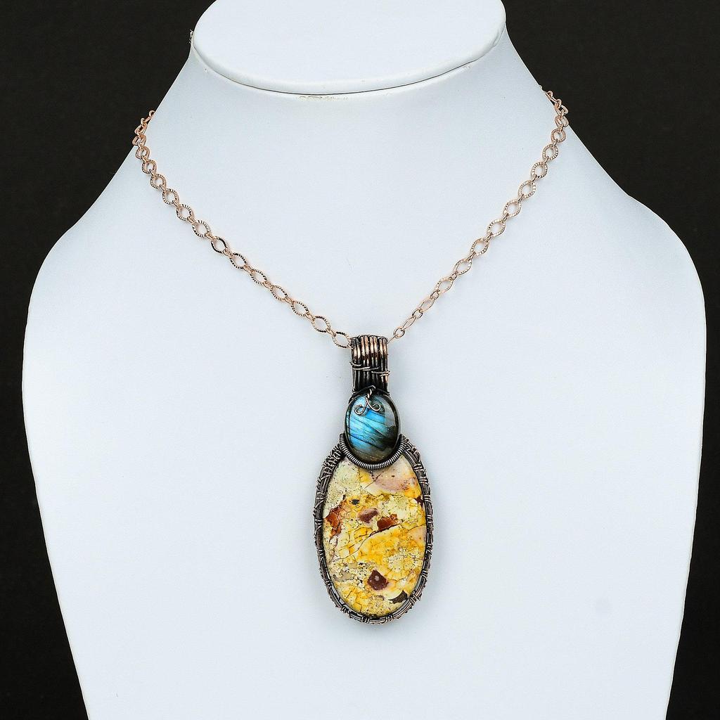 Vogelaugenjaspis Anhänger Kupferdraht umwickelter Anhänger Handgefertigter Labradorit Anhänger Schöner Kupferschmuck Jubiläumsgeschenk Edelsteinanhänger