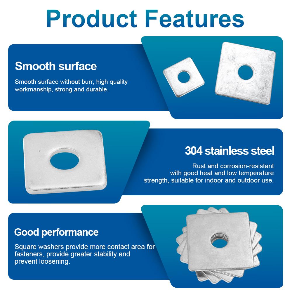 NINDEJIN 1-50pcs Square Plate Washers M3 M4 M5 M6 M8 M10 M12 M14 M16 M20 Stainless Steel Flat Pad Spacer Gasket Square Washers