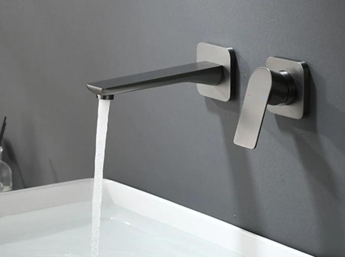 Bathroom wall mounted gunmetal faucet matt gray or brushed gold concealed mixer bathroom wall tap hot and cold wall mixer