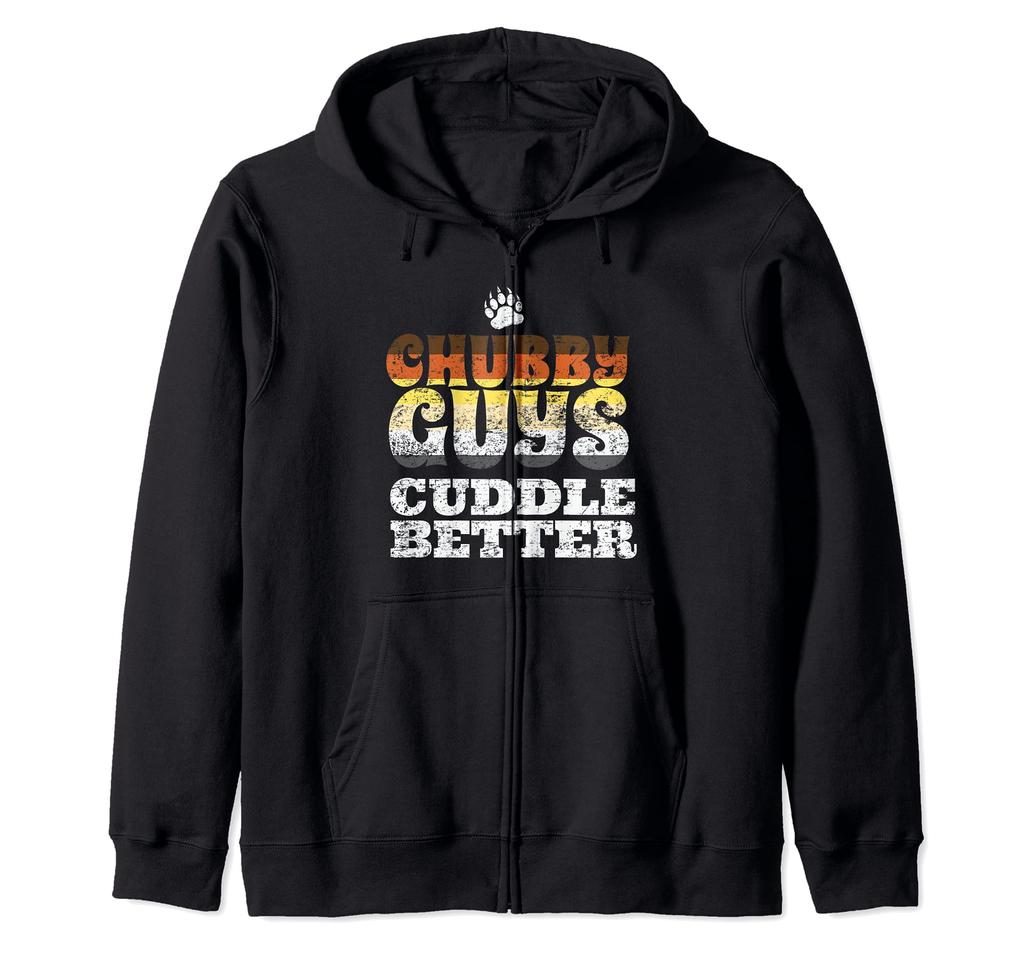 Chubby Guys Cuddle Gay Bear LGBT Retro Subtle Pride Flag Zip Hoodie
